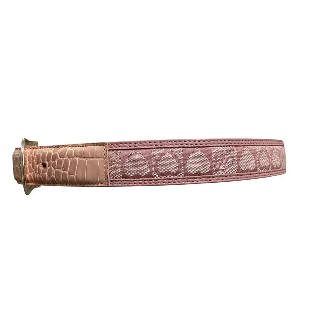 Brighton canvas heart monogram & leather croc embossed silver buckle sz 32 pink